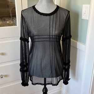 Bill Blass New York Embroidered sheer tulle sweater blouse MOP button NWT $495 S